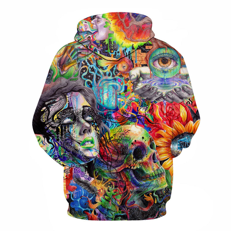 Skull Paint Eye Flowers Aesthetic Sweatshirt Streetwear Hoodie Allover - BernardoModa