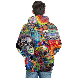 Skull Paint Eye Flowers Aesthetic Sweatshirt Streetwear Hoodie Allover - BernardoModa