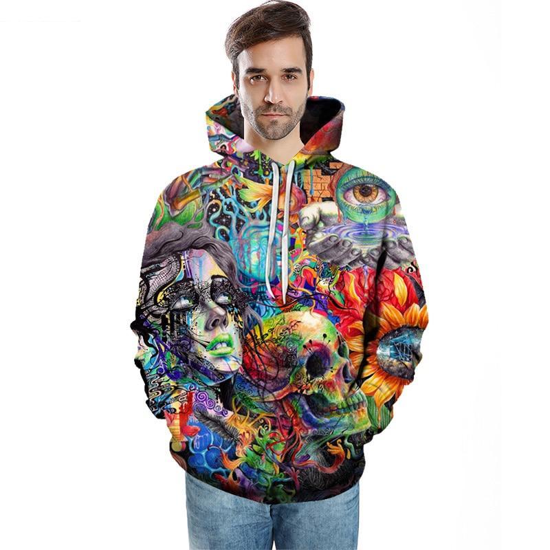 Skull Paint Eye Flowers Aesthetic Sweatshirt Streetwear Hoodie Allover - BernardoModa