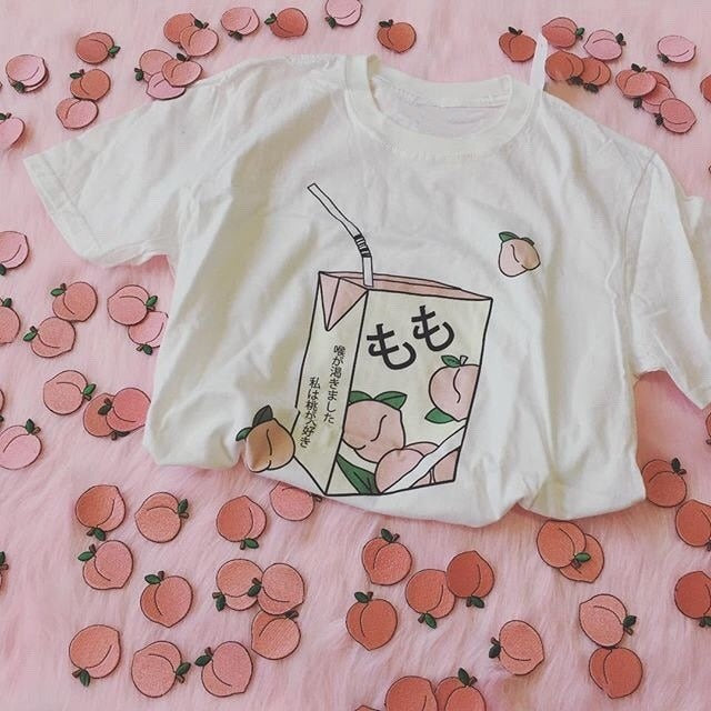 Peach Juice Japanses Aesthetic Grunge Girls 90s Kawaii White Summer Casual Shirt - BernardoModa