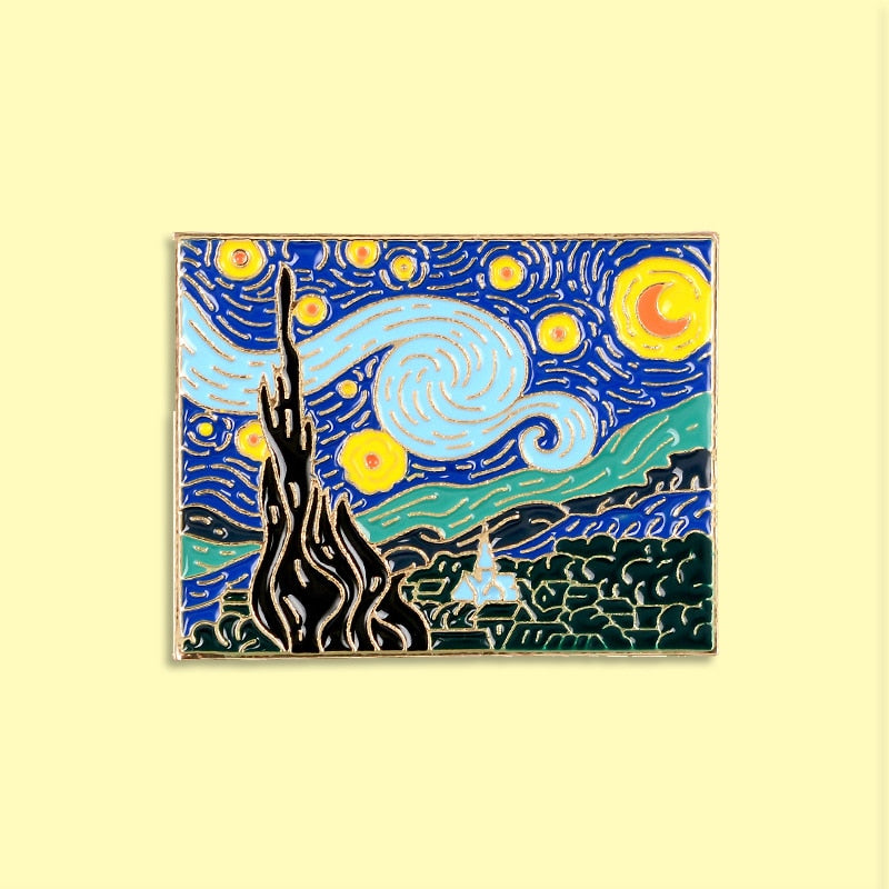 Van Gogh Oil Painting Beautiful Night Abstract Art Jewelry Gift For Friends Enamel Pin