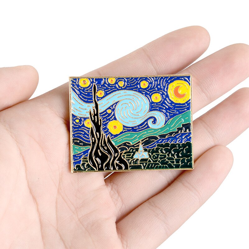 Van Gogh Oil Painting Beautiful Night Abstract Art Jewelry Gift For Friends Enamel Pin