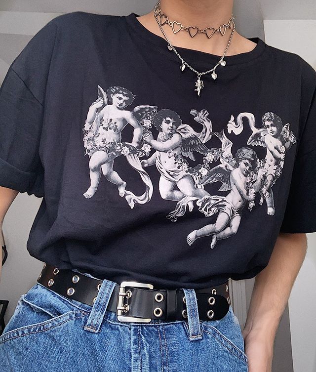 Vintage Oversized Medivial Art Black Oversize Tee Shirt