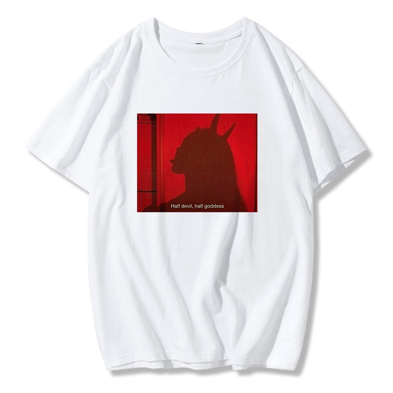 THE ANGELS PROTECT ME THE DEMONS RESPECT ME Aesthetic Red Demon Tee Shirt