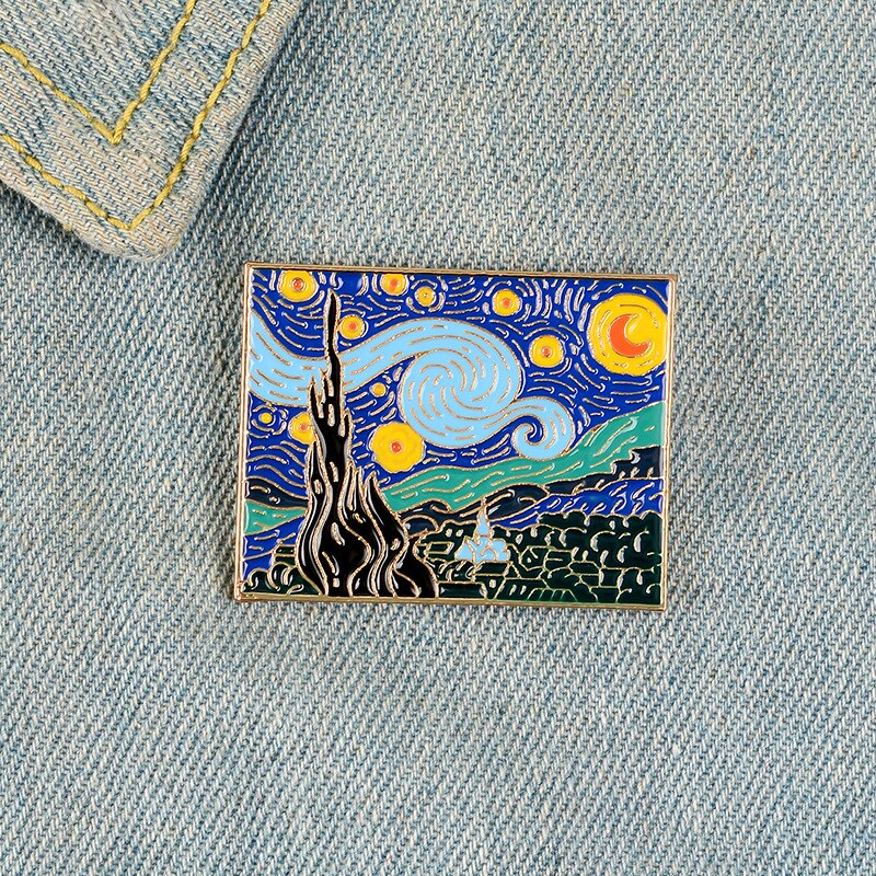 Van Gogh Oil Painting Beautiful Night Abstract Art Jewelry Gift For Friends Enamel Pin