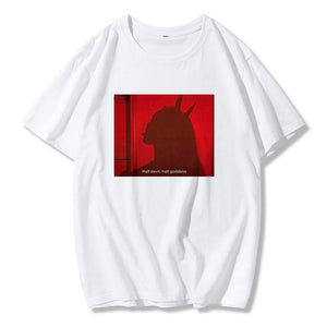 THE ANGELS PROTECT ME THE DEMONS RESPECT ME Aesthetic Red Demon Tee Shirt