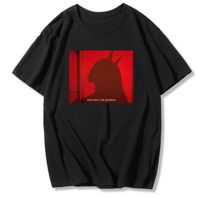 THE ANGELS PROTECT ME THE DEMONS RESPECT ME Aesthetic Red Demon Tee Shirt