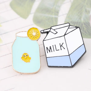 Lemonade Milk Juice Drink Lemon Glass Jewelry Gift Enamel Pin