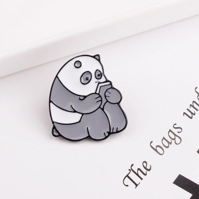 Cute Bear Metal Enamel Pin Polar Bear Panda Brown Bear Cartoon Animal Jewelry Gift Enamel Pin