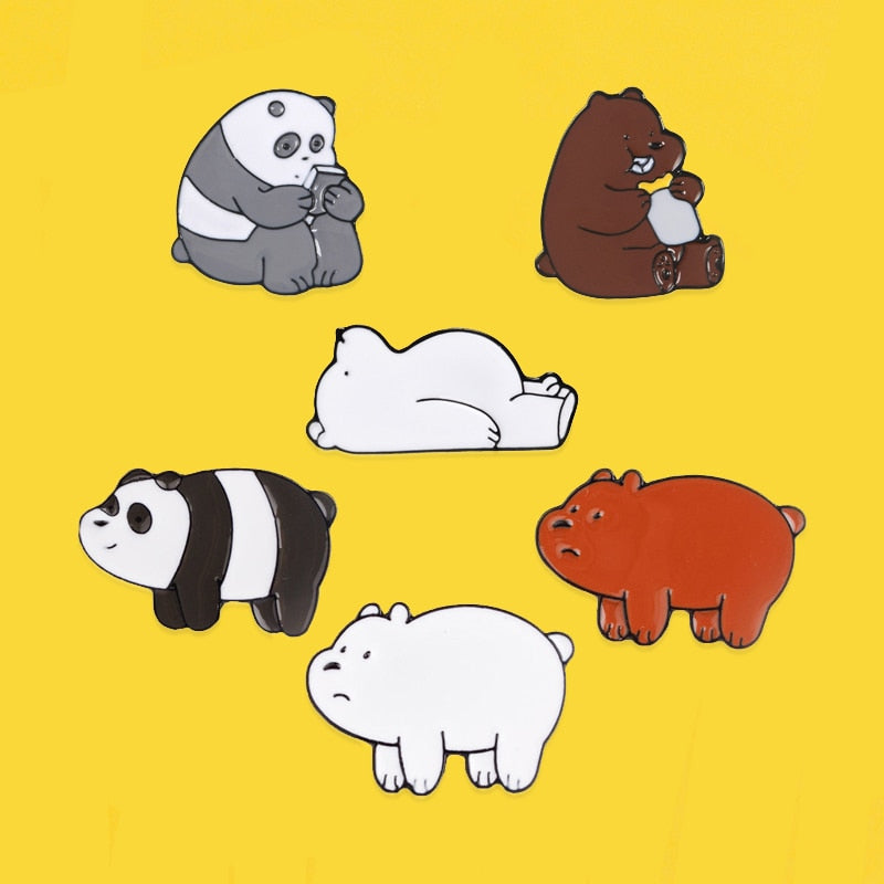 Cute Bear Metal Enamel Pin Polar Bear Panda Brown Bear Cartoon Animal Jewelry Gift Enamel Pin