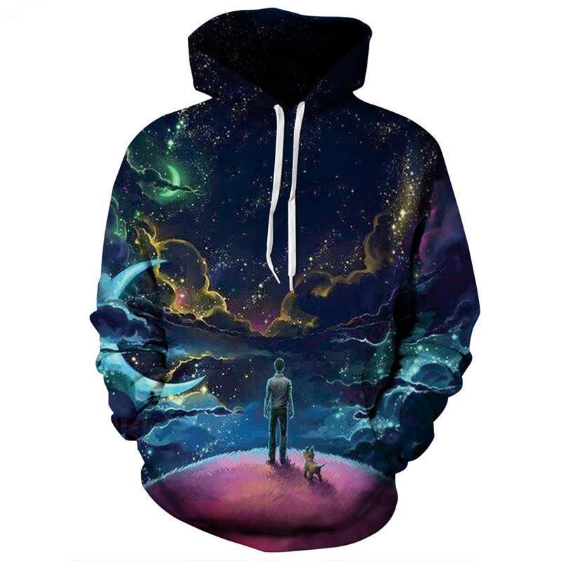 Man With Dog Staring At The Universe Sweatshirt Streetwear Hoodie Allover Print - BernardoModa