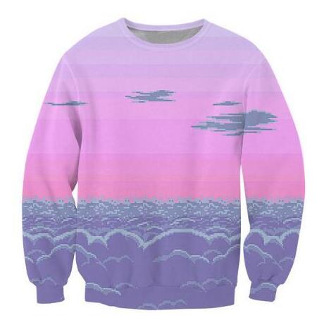 Pixel Sunset Vaporwave  Scene of 8-bit Clouds Sweatshirt - BernardoModa