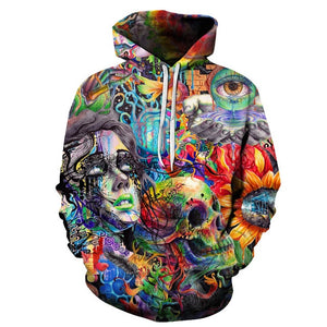 Skull Paint Eye Flowers Aesthetic Sweatshirt Streetwear Hoodie Allover - BernardoModa