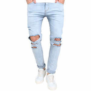 2018 New Men's Jeans Stretchy Destroyed  Slim Fit Denim Pants Blue Jeans Stretch Denim Pants Trousers Classic Cowboys Man - BernardoModa