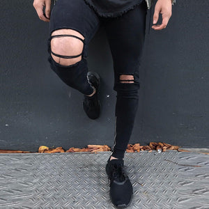 2018 New Men's Jeans Stretchy Ripped Jeans Destroyed Taped Slim Fit Denim Pants Men's Denim Fashion - BernardoModa