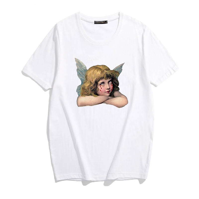 Harajuku Ulzzang spoof angel female O-Neck T-shirt - BernardoModa